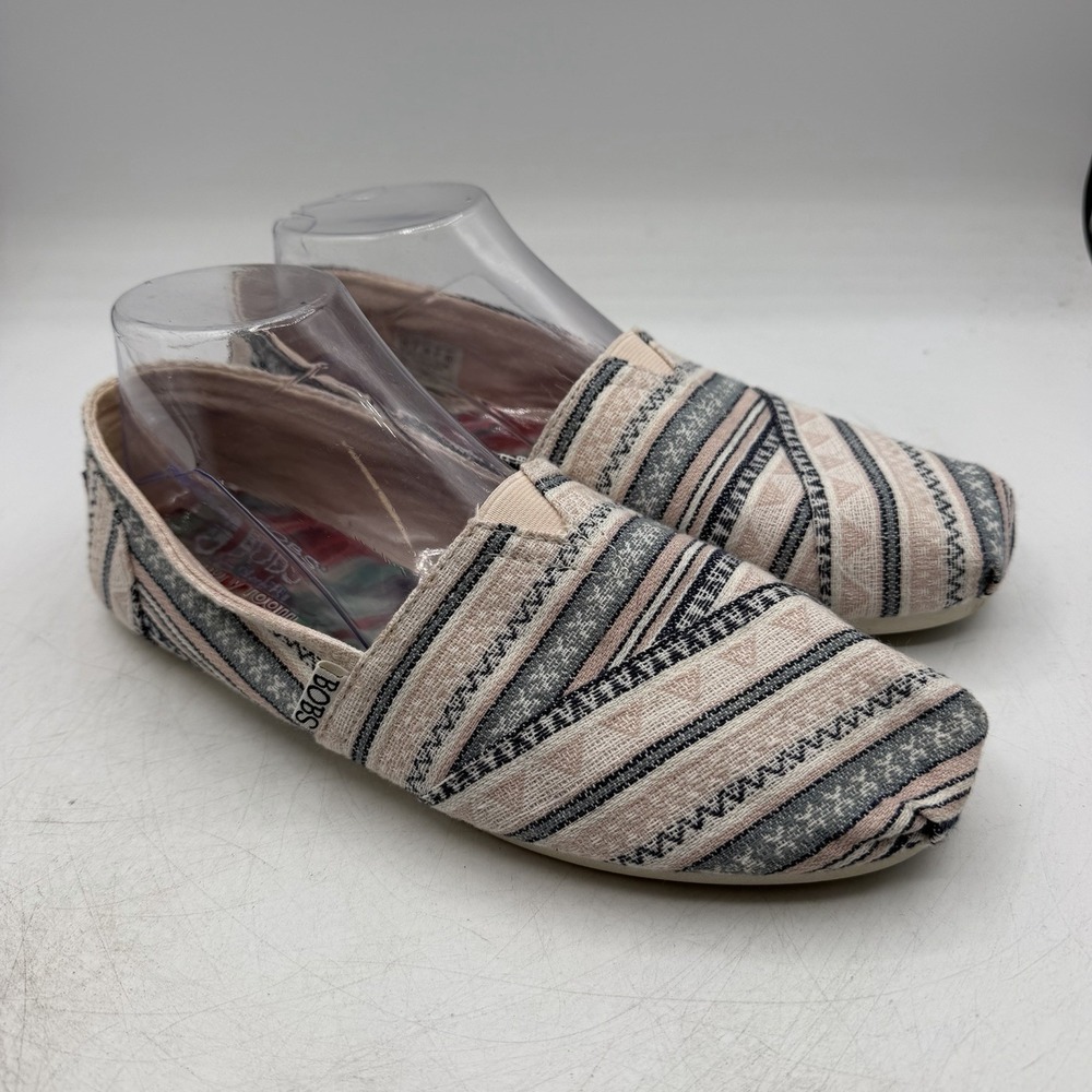 BOBS by Skechers Shoes Womens Sz 10 Pink Blue Canvas Slip On Loafers Flats 34161